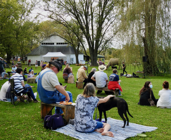 Audience on the lawn for an outdoor Kanopy dance performance during the 2021 Fermentation Fest in Sauk County, WI.